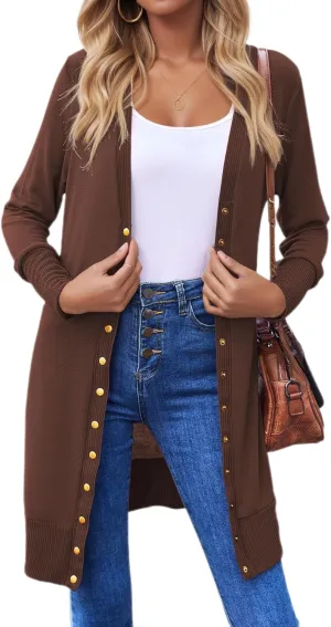 Halife Womens Long Sleeve Cardigans Lightweight Ribbed Neckline Soft Knit Cardigan Sweater with Buttons