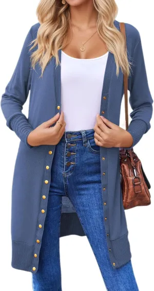 Halife Womens Long Sleeve Cardigans Lightweight Ribbed Neckline Soft Knit Cardigan Sweater with Buttons