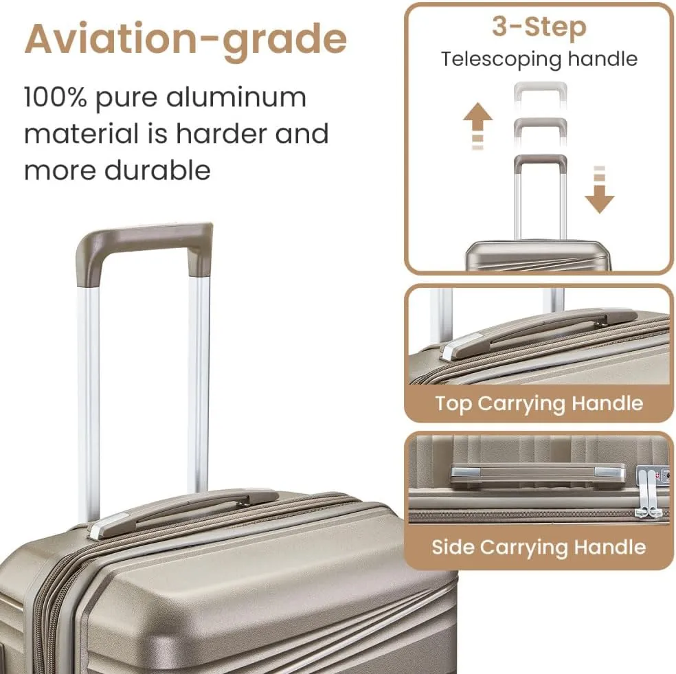 Hard Shell Luggage Set, Expandable Suitcase Set with Spinner Wheels, Lightweight Travel Luggage 4 Piece Set with TSA Lock, 14in 20in 24in 28in (Champagne)