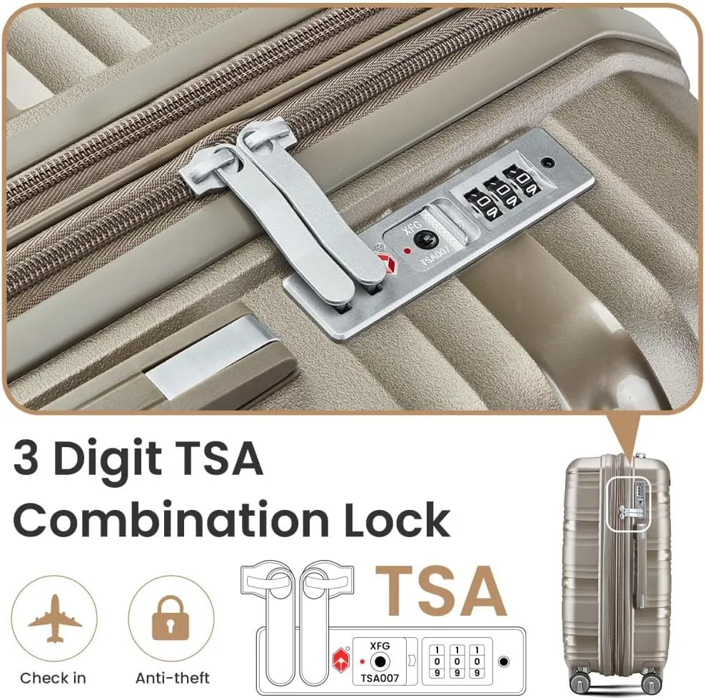 Hard Shell Luggage Set, Expandable Suitcase Set with Spinner Wheels, Lightweight Travel Luggage 4 Piece Set with TSA Lock, 14in 20in 24in 28in (Champagne)