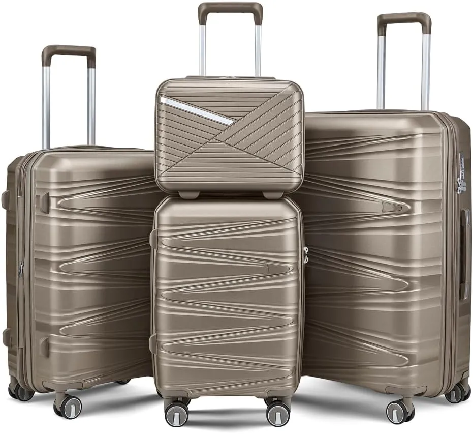Hard Shell Luggage Set, Expandable Suitcase Set with Spinner Wheels, Lightweight Travel Luggage 4 Piece Set with TSA Lock, 14in 20in 24in 28in (Champagne)