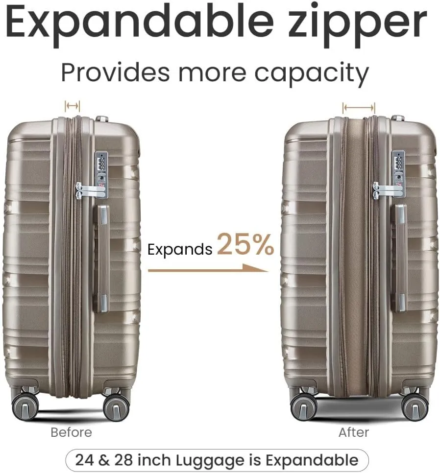 Hard Shell Luggage Set, Expandable Suitcase Set with Spinner Wheels, Lightweight Travel Luggage 4 Piece Set with TSA Lock, 14in 20in 24in 28in (Champagne)