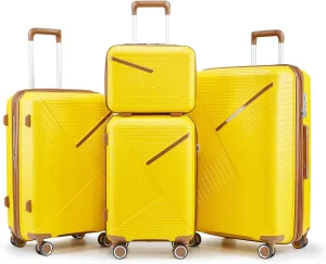 Hard Shell Luggage Set, Expandable Suitcase Set with Spinner Wheels, Lightweight Travel Luggage 4 Piece Set with TSA Lock, 14in 20in 24in 28in (Yellow)