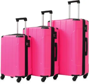 Hardshell Luggage Set for Travel - 3-Piece Spinner Suitcase Set, Lightweight, Rose Red