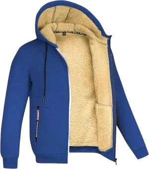 Heavyweight Hoodie Men Zip Up Fleece Hoodie Sherpa Lined Sweatshirt Winter Warm Hooded Sweatshirts Jackets with Pocket