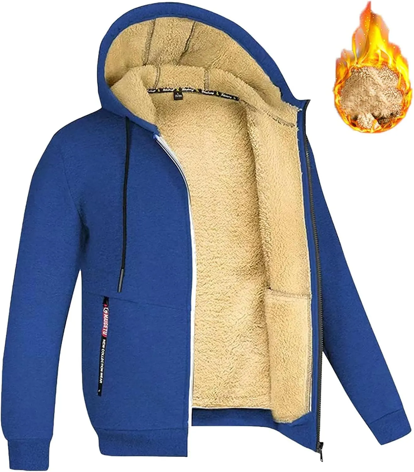 Heavyweight Hoodie Men Zip Up Fleece Hoodie Sherpa Lined Sweatshirt Winter Warm Hooded Sweatshirts Jackets with Pocket