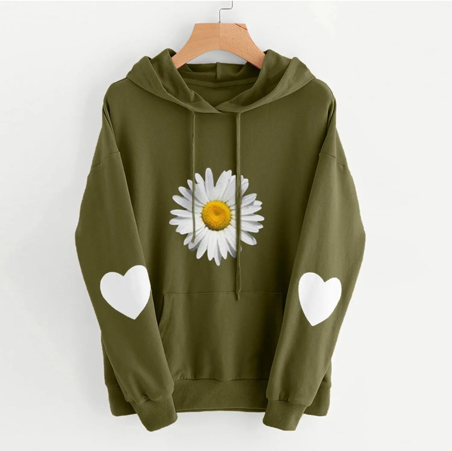Heevina Hoodie Women Hoodies For Women Daisy Heart Flower Sunflower Printed Hooded Pockets Pullover Sweatshirts Top