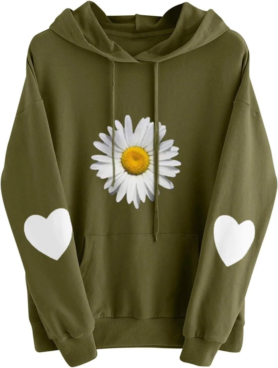 Heevina Hoodie Women Hoodies For Women Daisy Heart Flower Sunflower Printed Hooded Pockets Pullover Sweatshirts Top