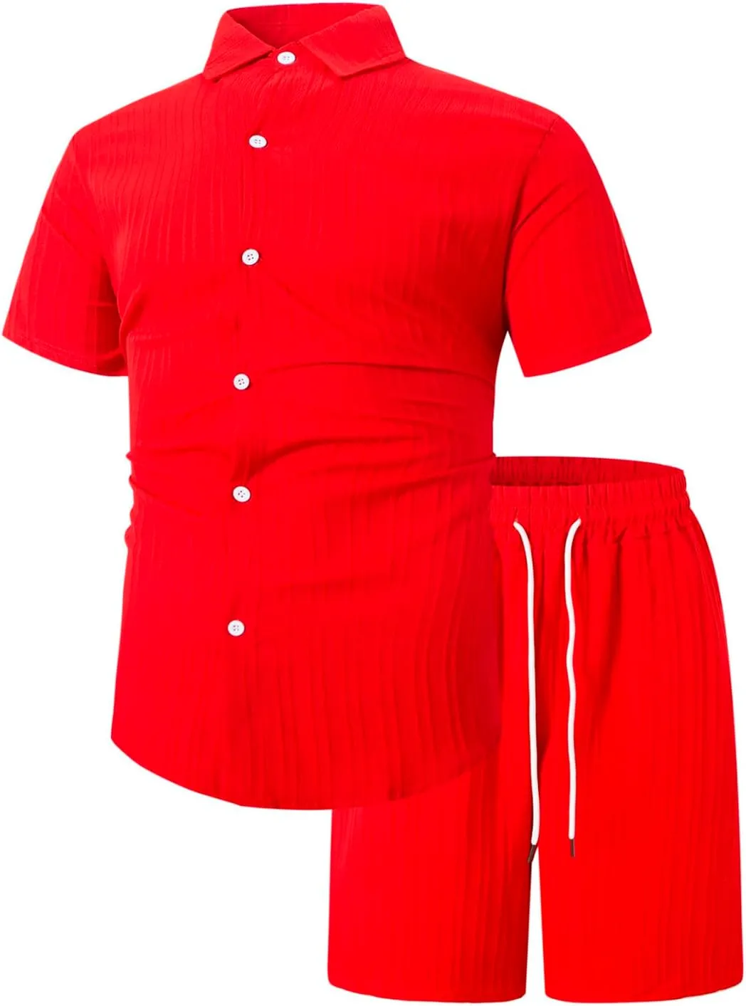 hlysgo Men's 2 Piece Linen Outfit Short Sleeve Beach Button Down Shirt with Shorts Casual Matching Sets for Men