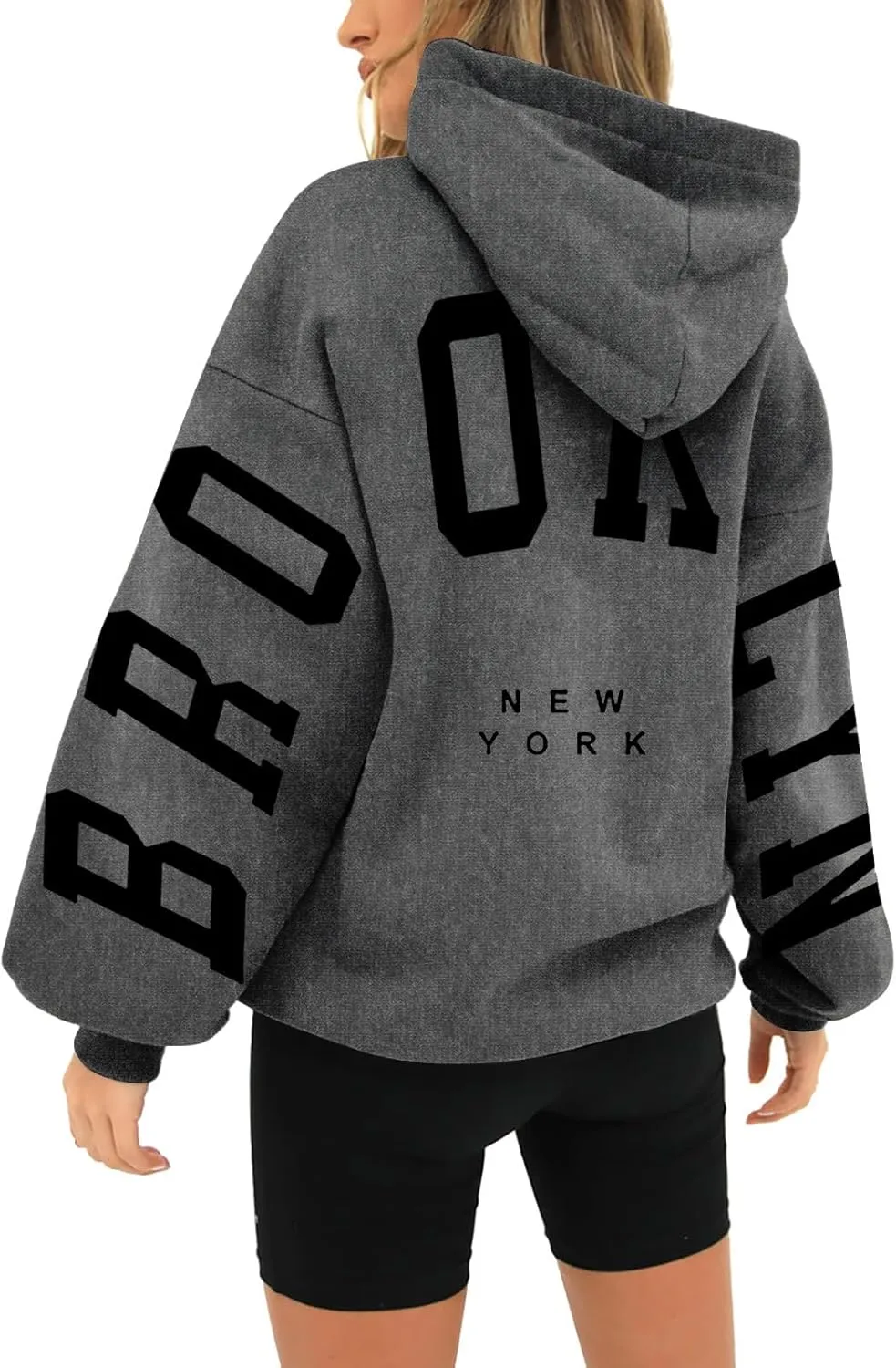 Hoodie Women Long Sleeve Sweatshirts New York U.S.A. Printed Hoodie Pocket Drop Shoulder Pullovers Top