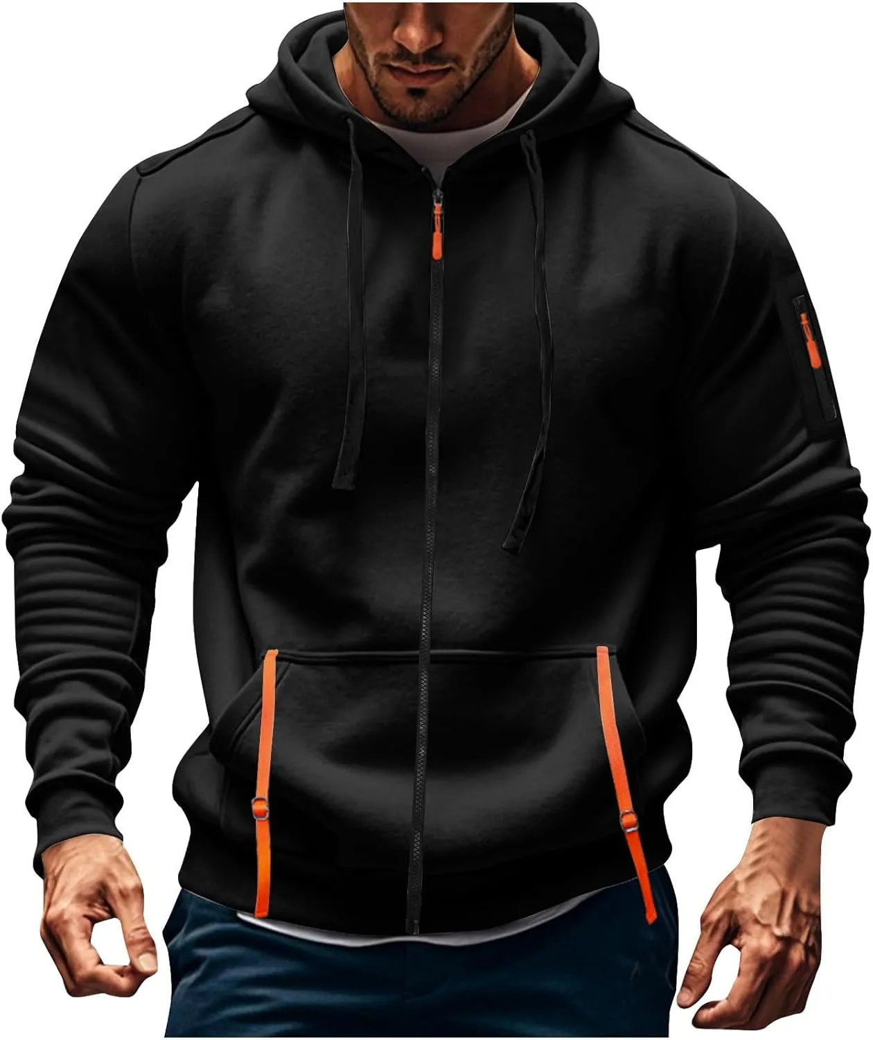 Hoodies for Men Zip up Pullover Vintage American Flag Print Workout Hoodies with Pockets Military Tactical Sweatshirt