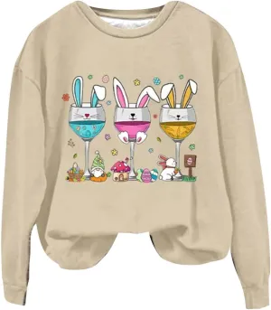 Hoodies For Women For Women Easter Eggs Graphic Loose Fit Crew Neck Sweat Shirts Festival Long Sleeve Tops with Pocket