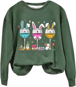 Hoodies For Women For Women Easter Eggs Graphic Loose Fit Crew Neck Sweat Shirts Festival Long Sleeve Tops with Pocket