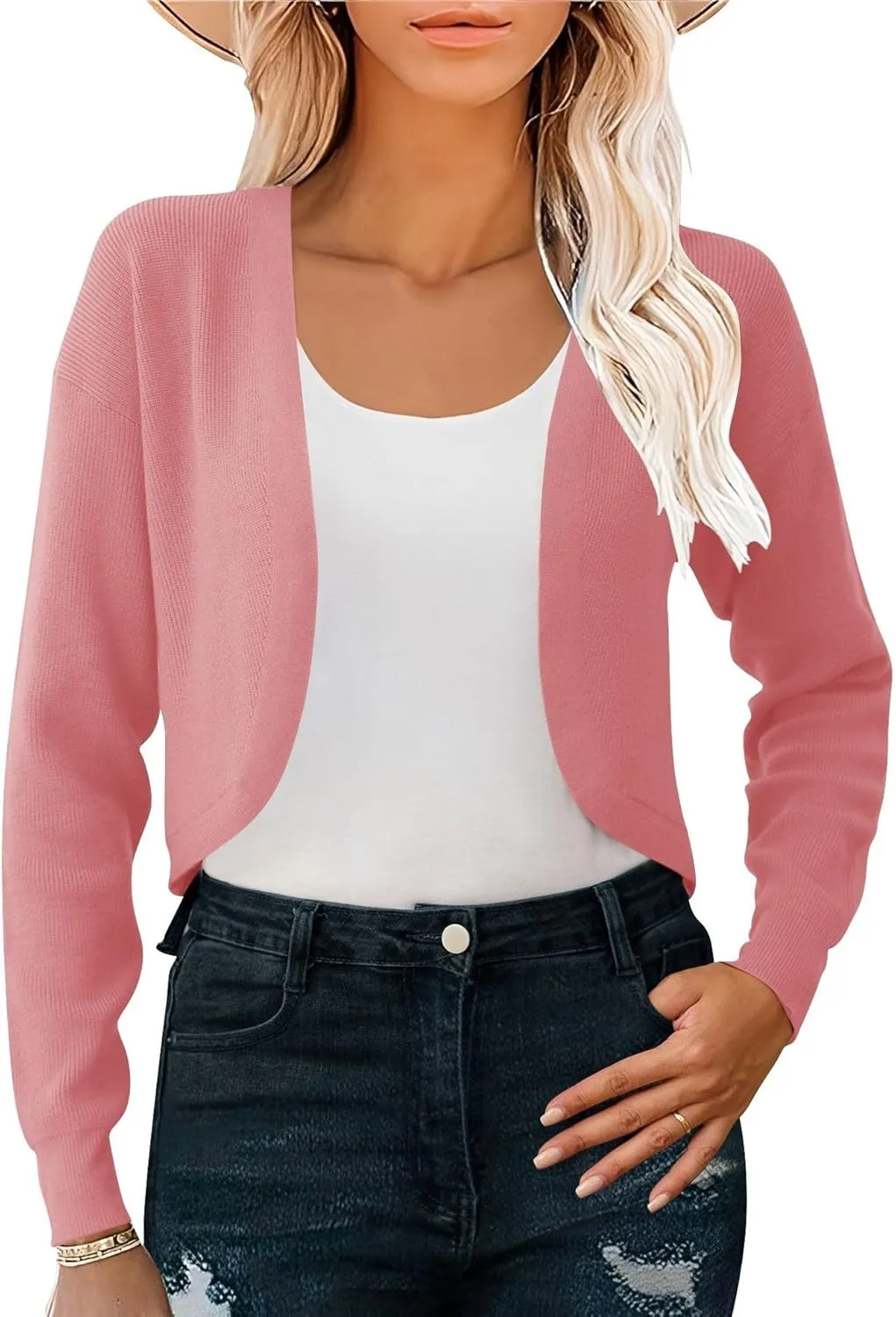 IECCP Cardigan Sweaters for Women 2024 Fall Fashion Long Sleeve Bolero Shrugs for Dresses Open Front Soft Knit Cardigan