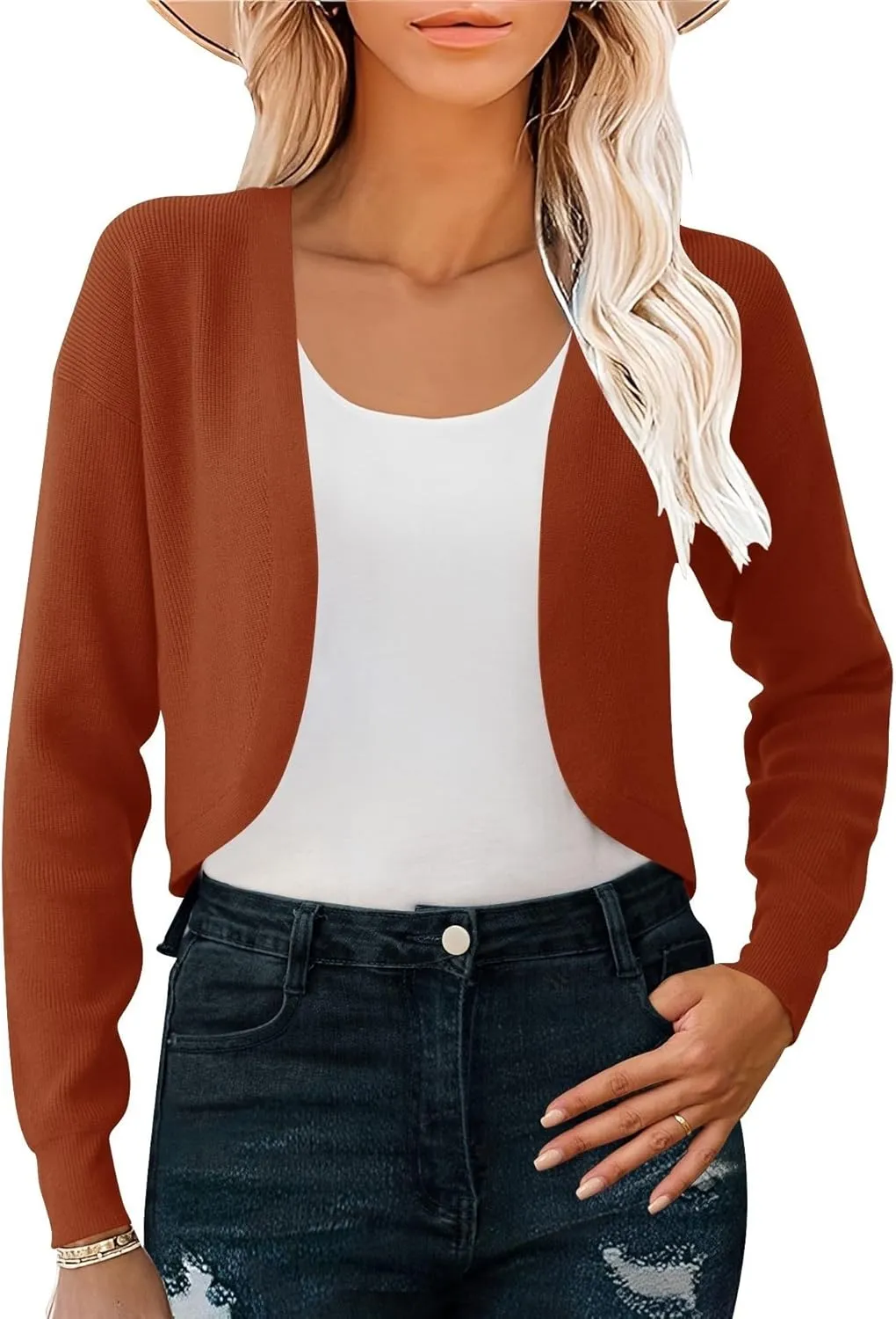 IECCP Cardigan Sweaters for Women 2024 Fall Fashion Long Sleeve Bolero Shrugs for Dresses Open Front Soft Knit Cardigan