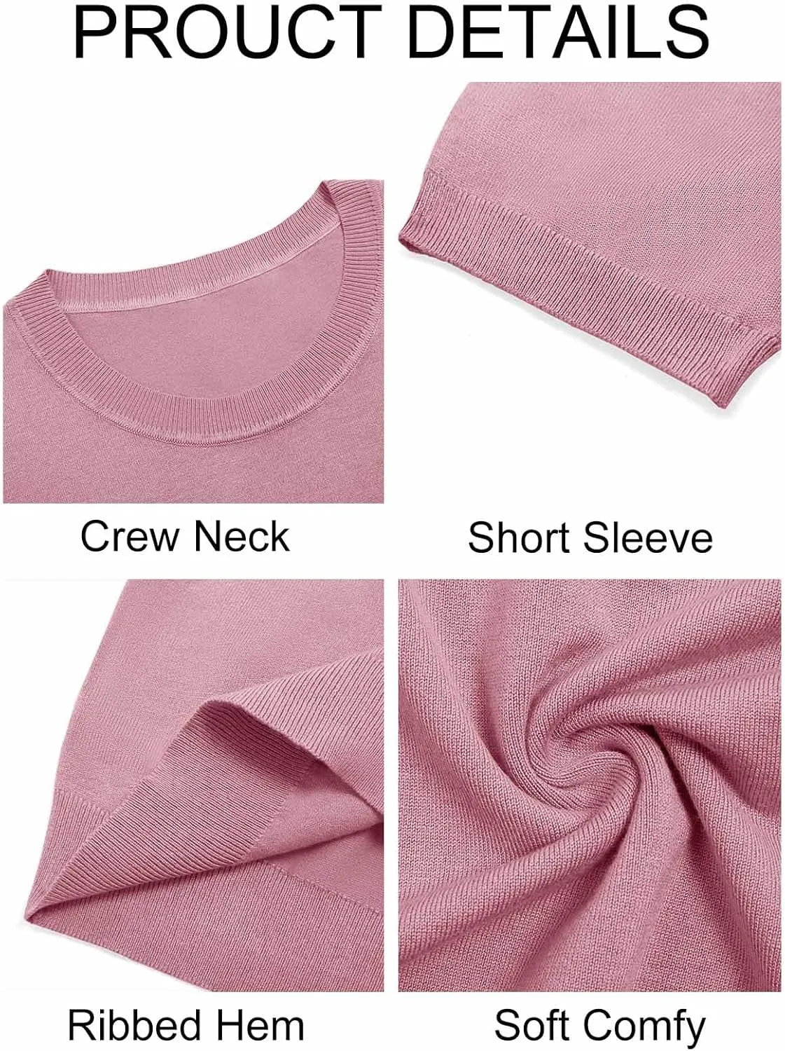 Imily Bela Womens Summer Short Sleeve Sweater Dressy Casual Crew Neck Knit Tops Fashion Pullover Shirts