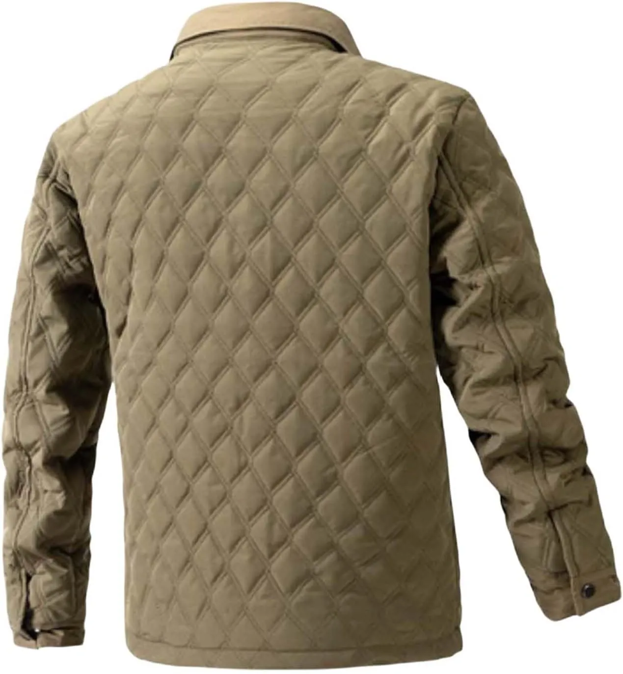 Jackets for Men Diamond Quilted Puffer Down Jacket Lightweight Business Casual Button Down Shirts Shacket Collared Tops