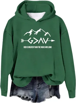 Jesus Sweatshirts For Womens God Is Greater Than The Highs And Lows Comfy Pullover Long Sleeve Round Neck Tops