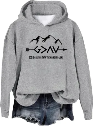 Jesus Sweatshirts For Womens God Is Greater Than The Highs And Lows Comfy Pullover Long Sleeve Round Neck Tops