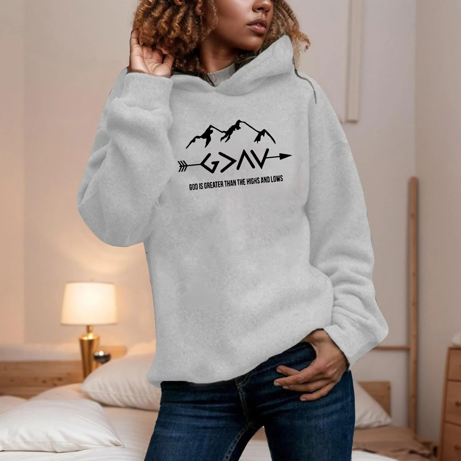Jesus Sweatshirts For Womens God Is Greater Than The Highs And Lows Comfy Pullover Long Sleeve Round Neck Tops