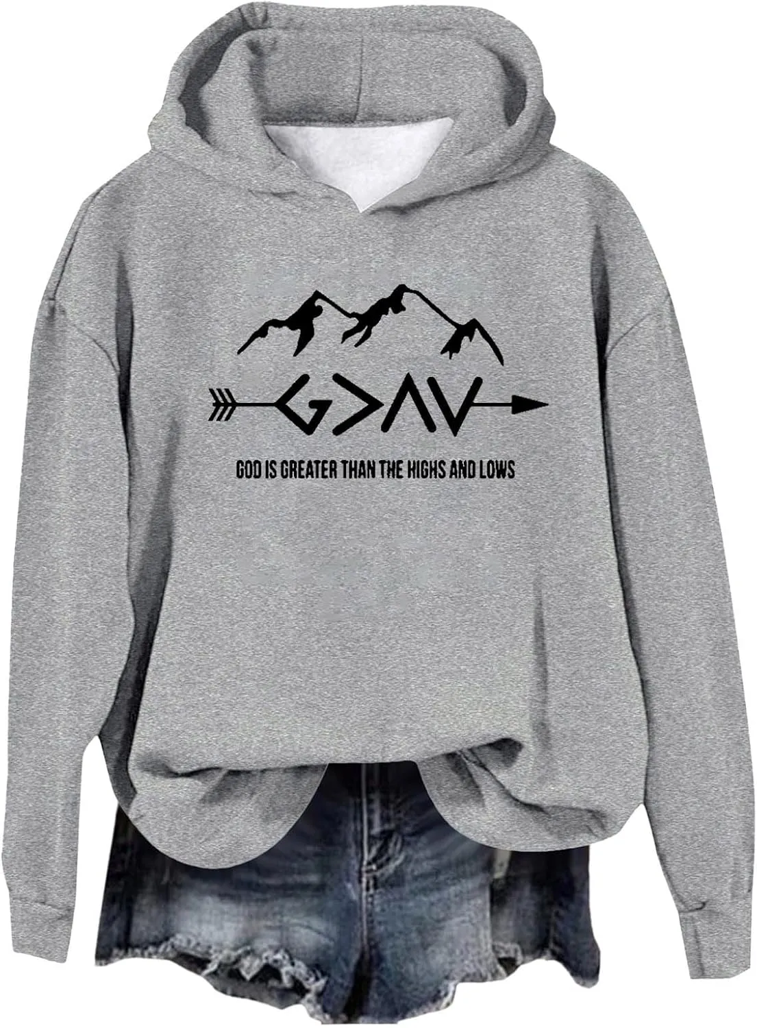 Jesus Sweatshirts For Womens God Is Greater Than The Highs And Lows Comfy Pullover Long Sleeve Round Neck Tops