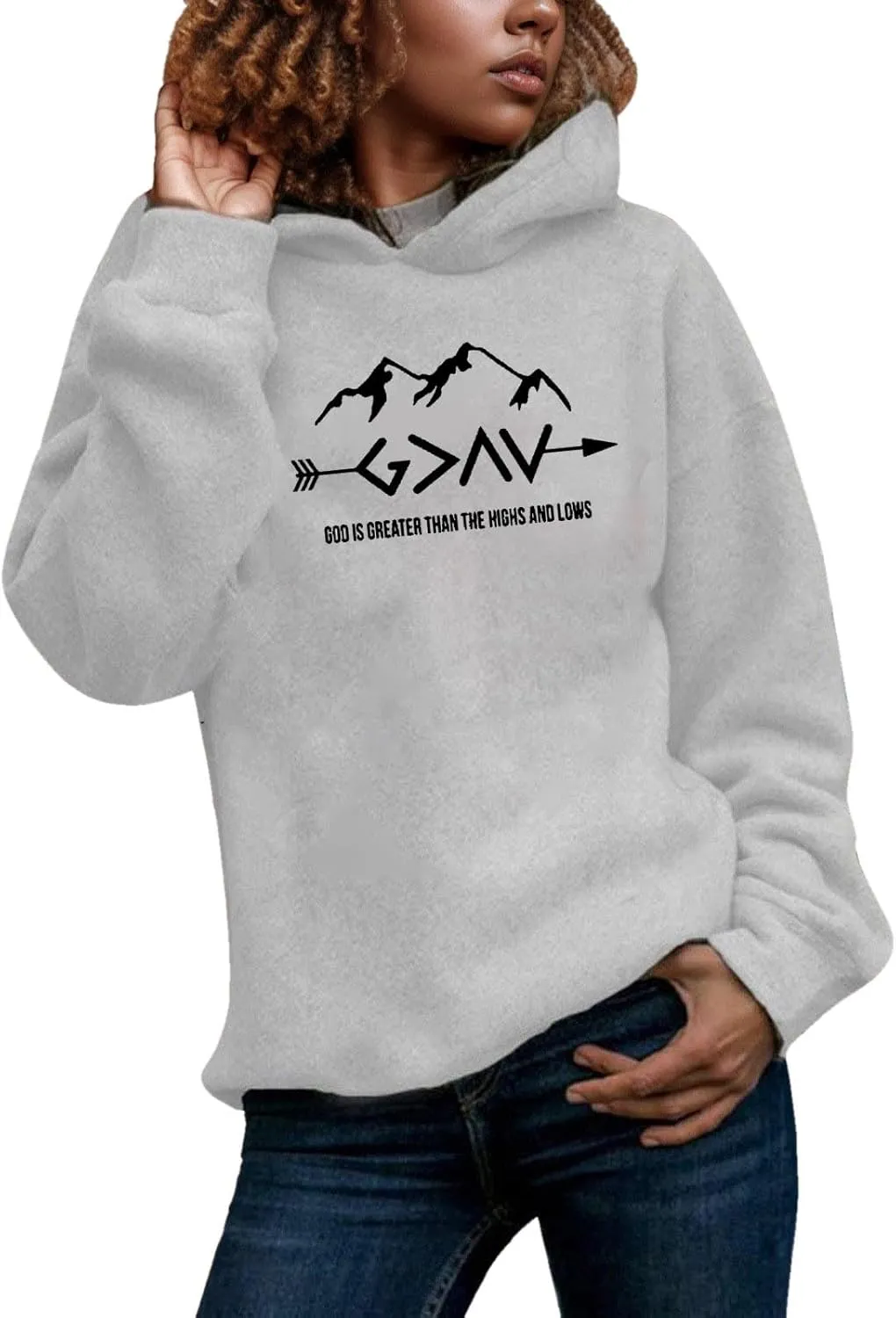 Jesus Sweatshirts For Womens God Is Greater Than The Highs And Lows Comfy Pullover Long Sleeve Round Neck Tops