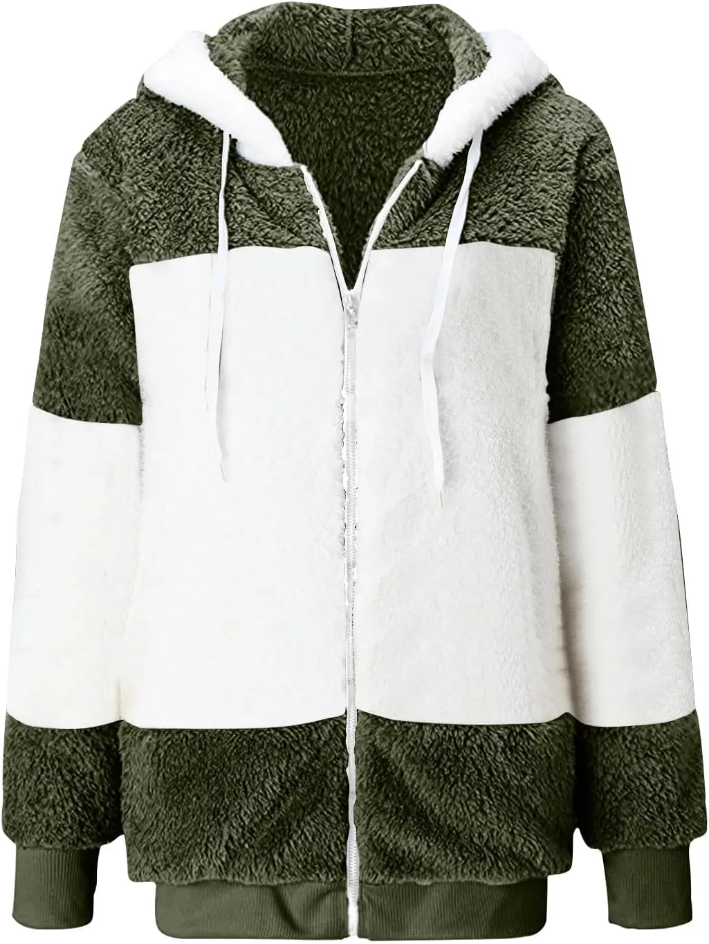 jovati Fleece Jacket Women Zip Up Color Block Hoodie Sweatshirts Long Sleeve Cardigan Fall Clothes 2023 Loose Fit Sweater