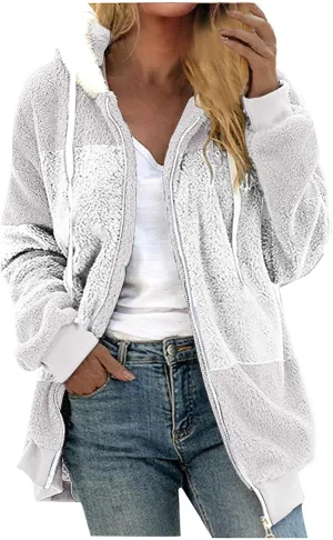 jovati Fleece Jacket Women Zip Up Color Block Hoodie Sweatshirts Long Sleeve Cardigan Fall Clothes 2023 Loose Fit Sweater