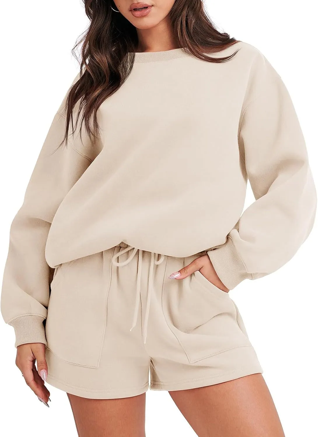 jovati Women 2 Piece Outfits Fall Workout Sets Sweatsuit Oversized Sweatshirt Shorts Lounge Sets 2023 Trendy Preppy Clothes