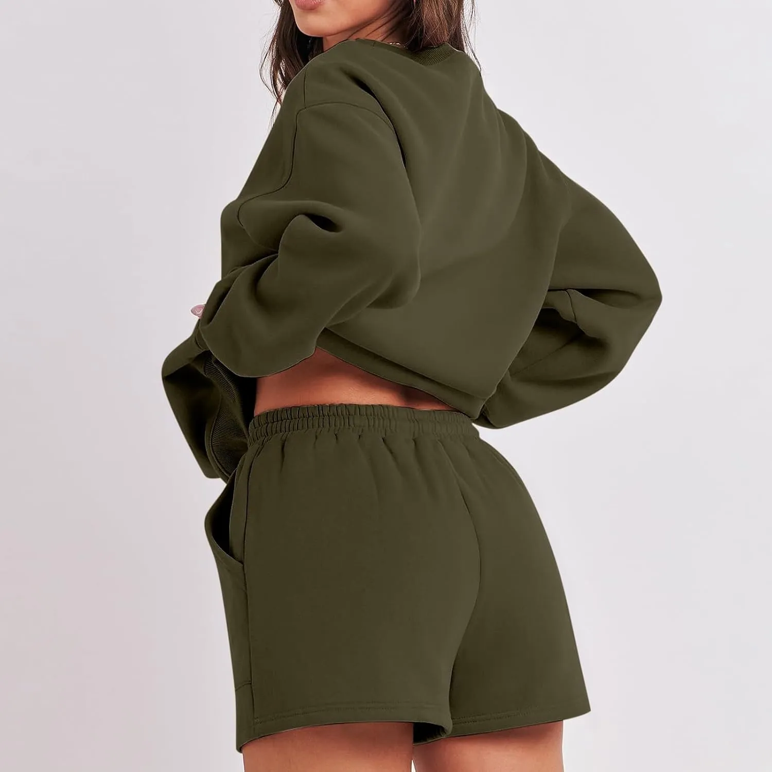 jovati Women 2 Piece Outfits Fall Workout Sets Sweatsuit Oversized Sweatshirt Shorts Lounge Sets 2023 Trendy Preppy Clothes