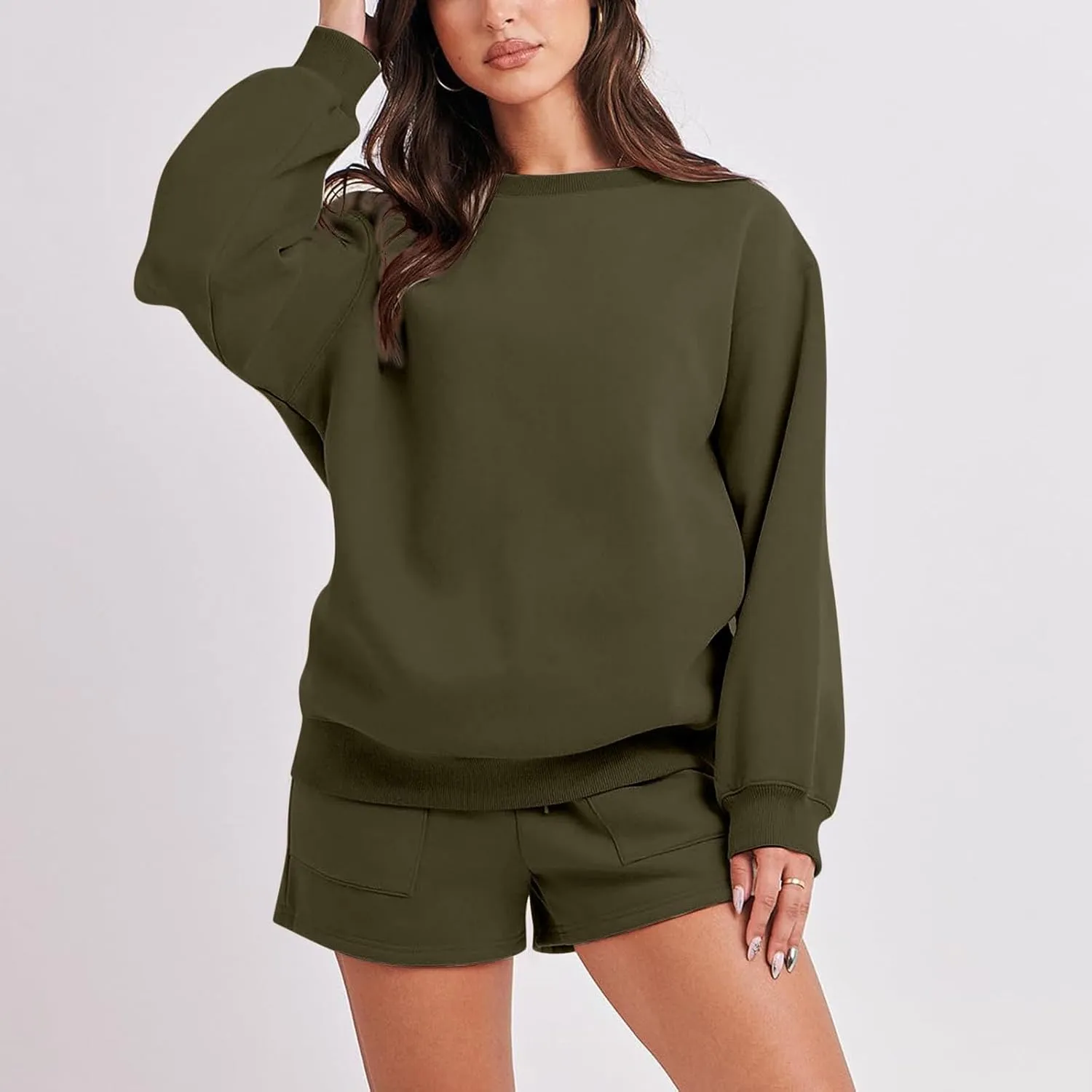 jovati Women 2 Piece Outfits Fall Workout Sets Sweatsuit Oversized Sweatshirt Shorts Lounge Sets 2023 Trendy Preppy Clothes