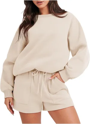 jovati Women 2 Piece Outfits Fall Workout Sets Sweatsuit Oversized Sweatshirt Shorts Lounge Sets 2023 Trendy Preppy Clothes