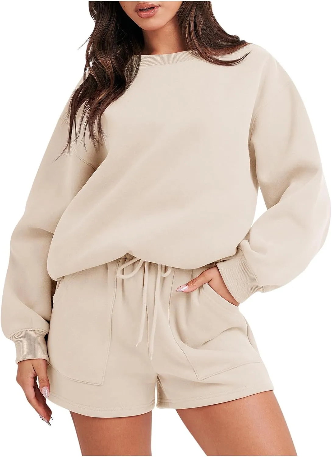 jovati Women 2 Piece Outfits Fall Workout Sets Sweatsuit Oversized Sweatshirt Shorts Lounge Sets 2023 Trendy Preppy Clothes