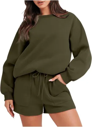 jovati Women 2 Piece Outfits Fall Workout Sets Sweatsuit Oversized Sweatshirt Shorts Lounge Sets 2023 Trendy Preppy Clothes