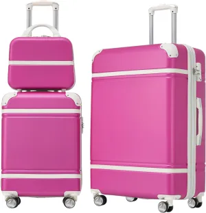 Kangmusi Hardshell Luggage Sets 3 Pieces 20" 24" Luggages and Cosmetic Case Spinner Suitcase with TSA Lock Lightweight,Pink