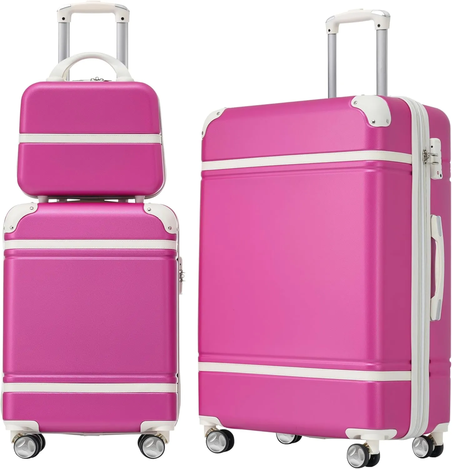 Kangmusi Hardshell Luggage Sets 3 Pieces 20" 24" Luggages and Cosmetic Case Spinner Suitcase with TSA Lock Lightweight,Pink