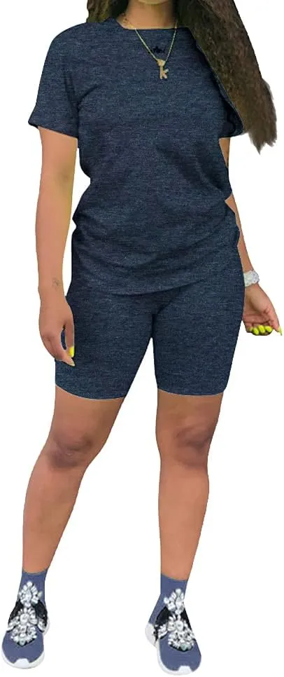 KINIKO Women's 2 Piece Casual Fashion Sports Solid Color Suit short Sleeve top and Pants Set Sweatshirt