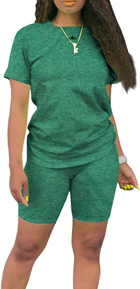 KINIKO Women's 2 Piece Casual Fashion Sports Solid Color Suit short Sleeve top and Pants Set Sweatshirt