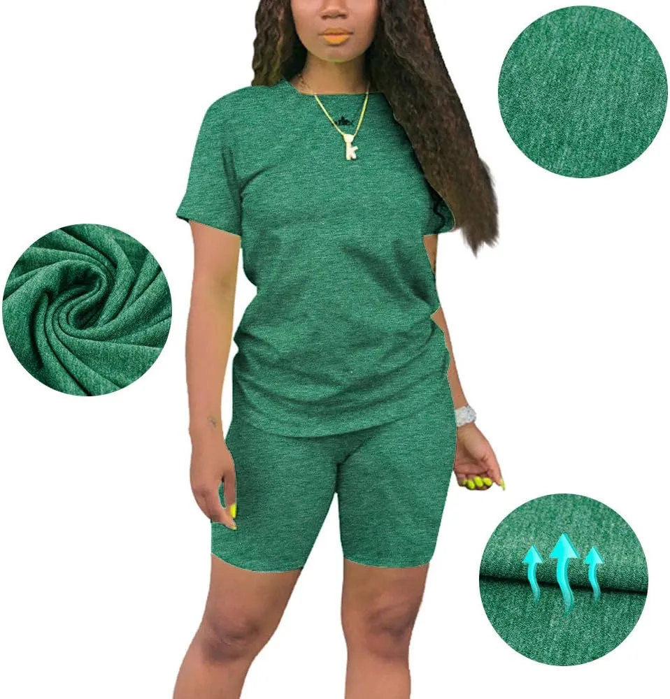 KINIKO Women's 2 Piece Casual Fashion Sports Solid Color Suit short Sleeve top and Pants Set Sweatshirt