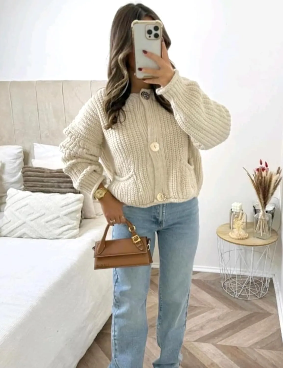 Kissonic Womens Cropped Cardigan Sweater Button Down Long Sleeve Chunky Soft Knit Sweater Open Front Loose Casual Coat
