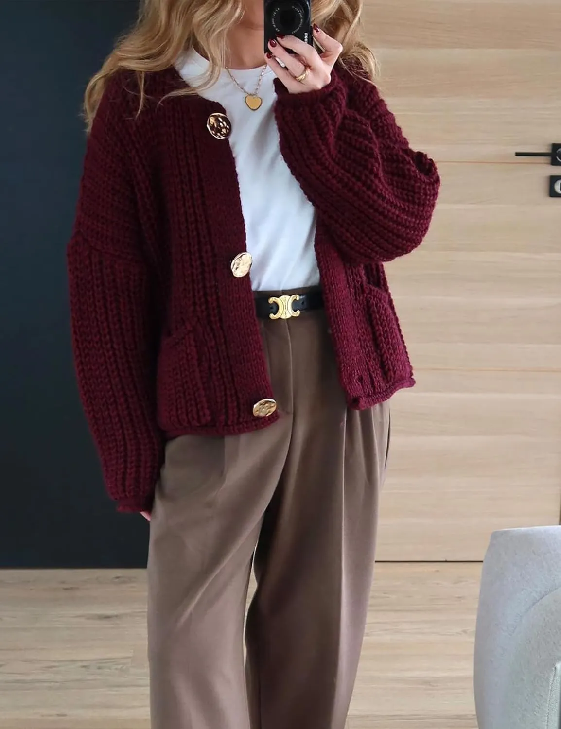 Kissonic Womens Cropped Cardigan Sweater Button Down Long Sleeve Chunky Soft Knit Sweater Open Front Loose Casual Coat