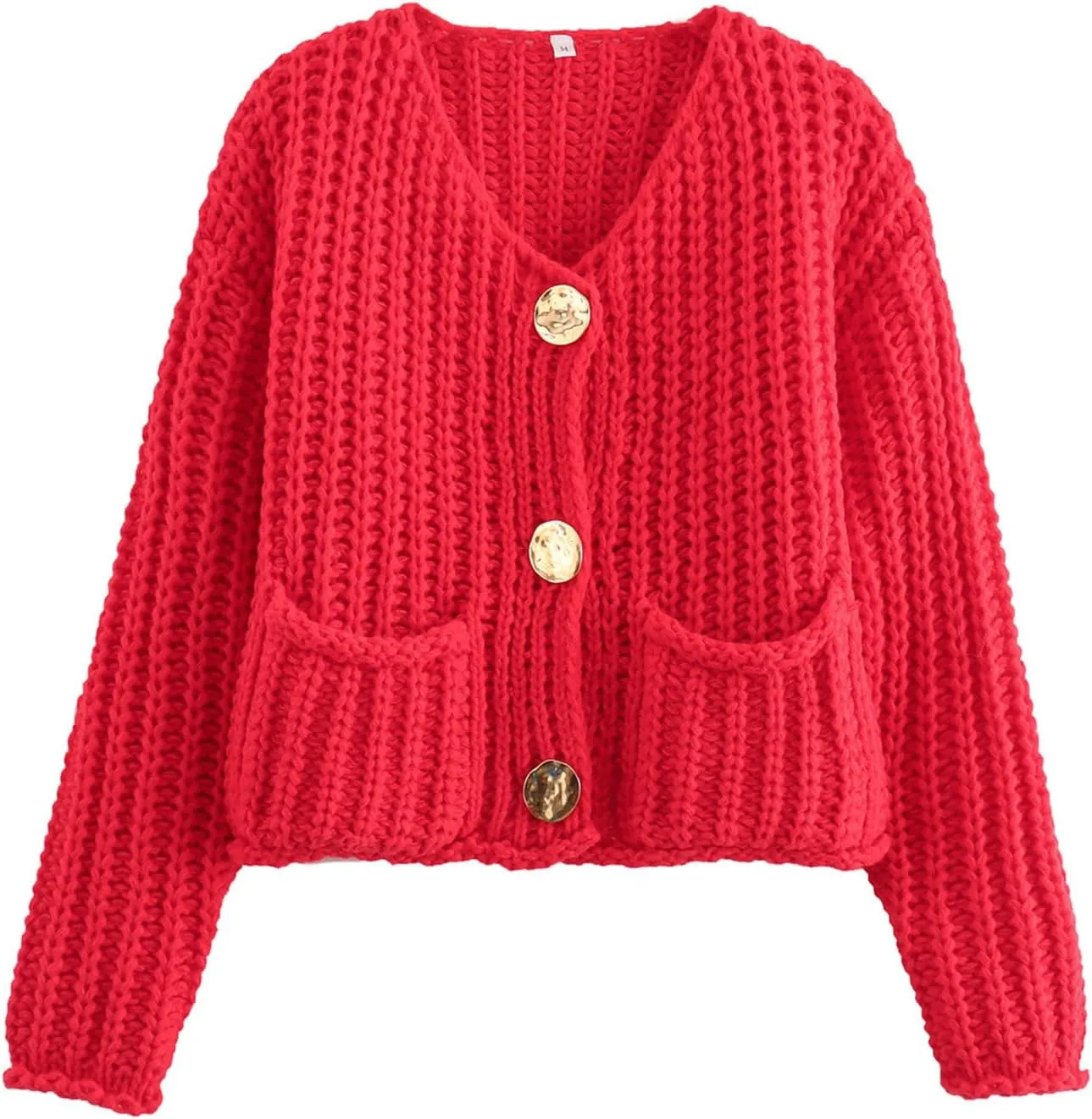 Kissonic Womens Cropped Cardigan Sweater Button Down Long Sleeve Chunky Soft Knit Sweater Open Front Loose Casual Coat