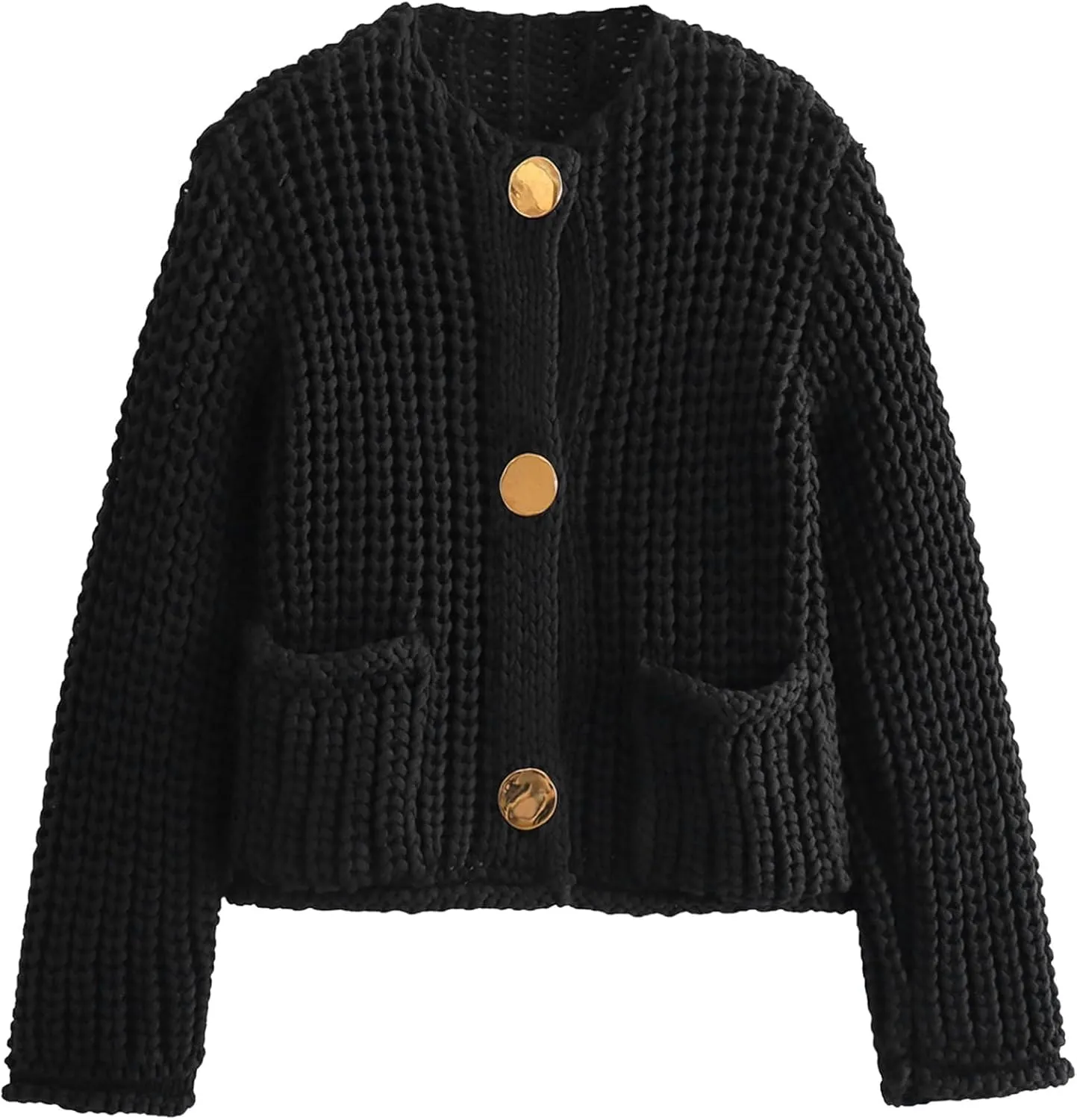 Kissonic Womens Cropped Cardigan Sweater Button Down Long Sleeve Chunky Soft Knit Sweater Open Front Loose Casual Coat