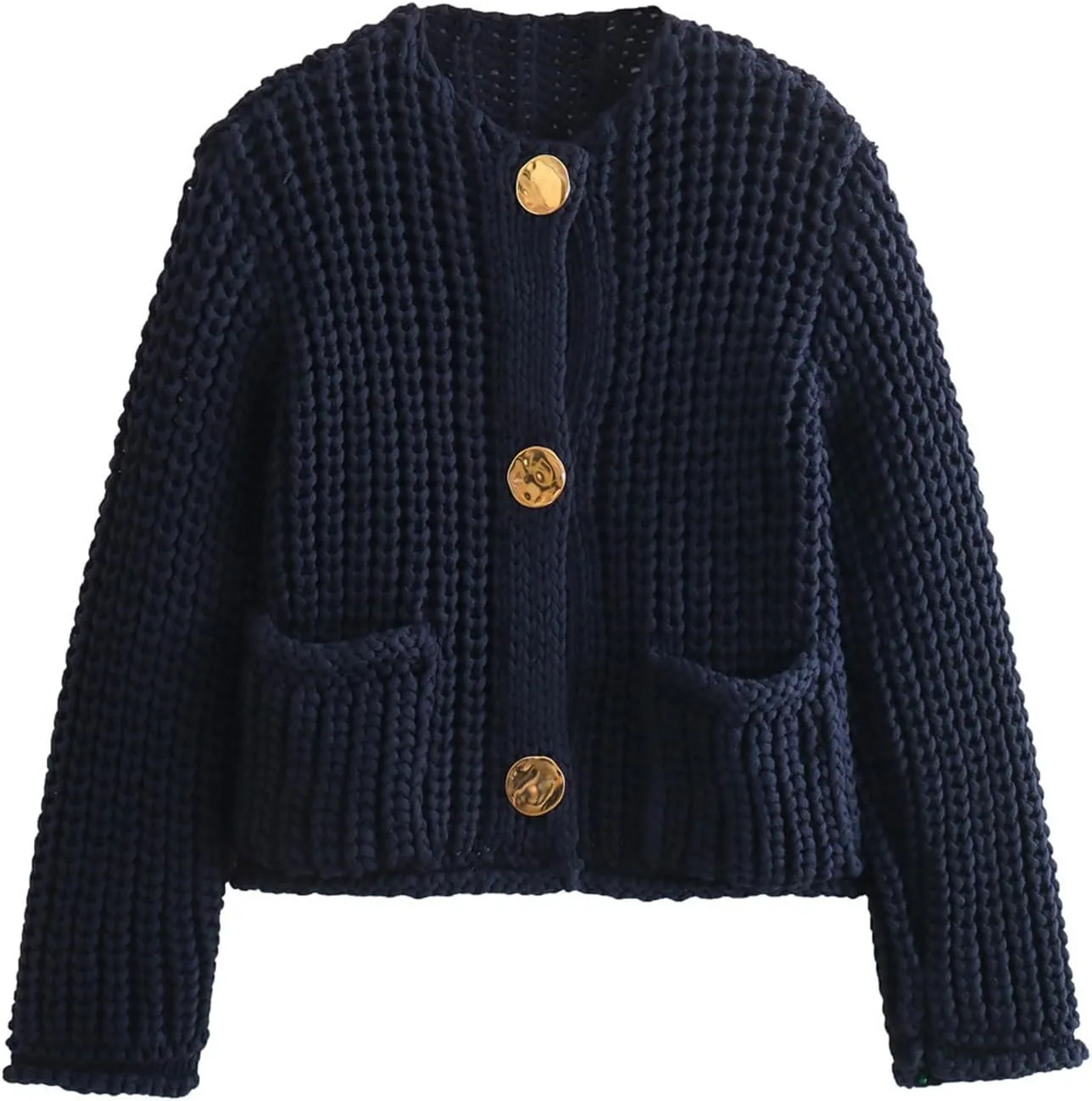 Kissonic Womens Cropped Cardigan Sweater Button Down Long Sleeve Chunky Soft Knit Sweater Open Front Loose Casual Coat