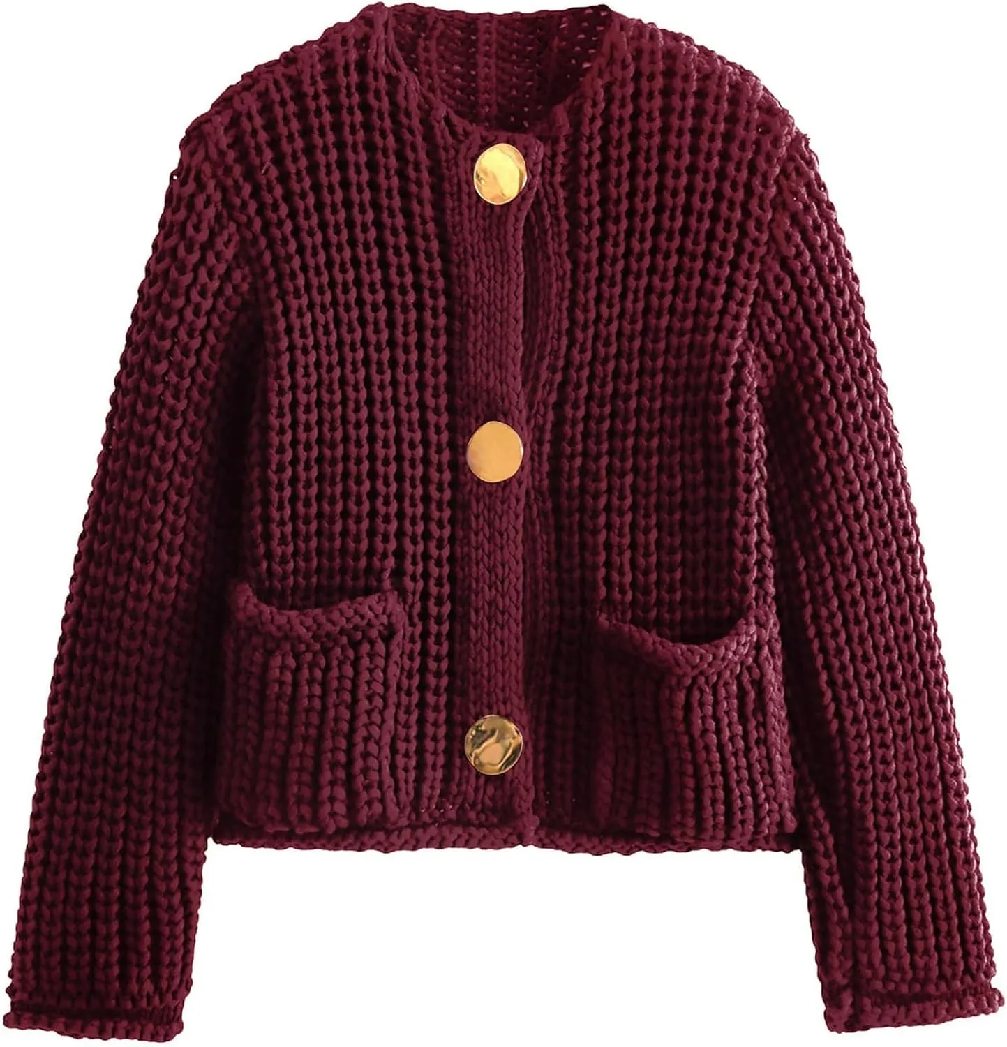 Kissonic Womens Cropped Cardigan Sweater Button Down Long Sleeve Chunky Soft Knit Sweater Open Front Loose Casual Coat