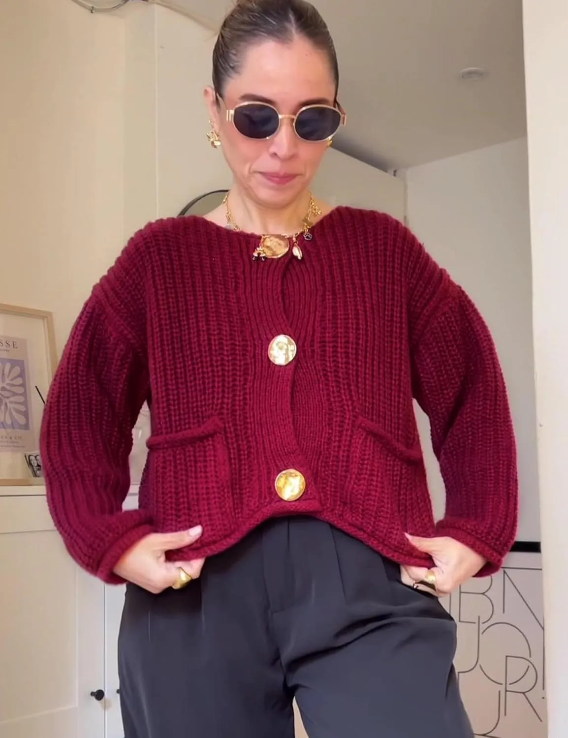 Kissonic Womens Cropped Cardigan Sweater Button Down Long Sleeve Chunky Soft Knit Sweater Open Front Loose Casual Coat