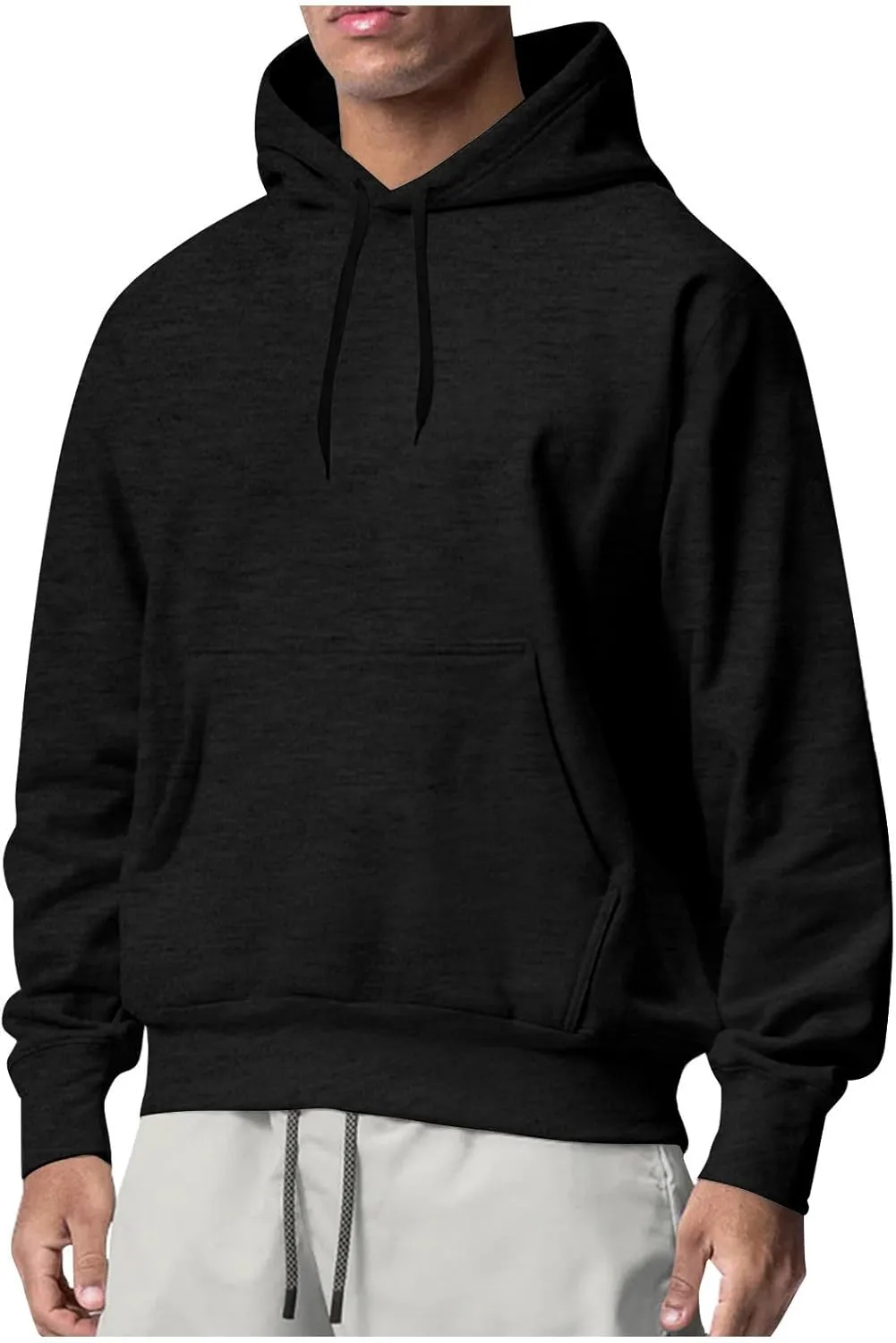 KUIOLYPOER Men's Hoodie 2024 Solid Color Lightweight Pocket Hooded Sweatshirt Long Sleeve Casual Regular Fit Pullover Top