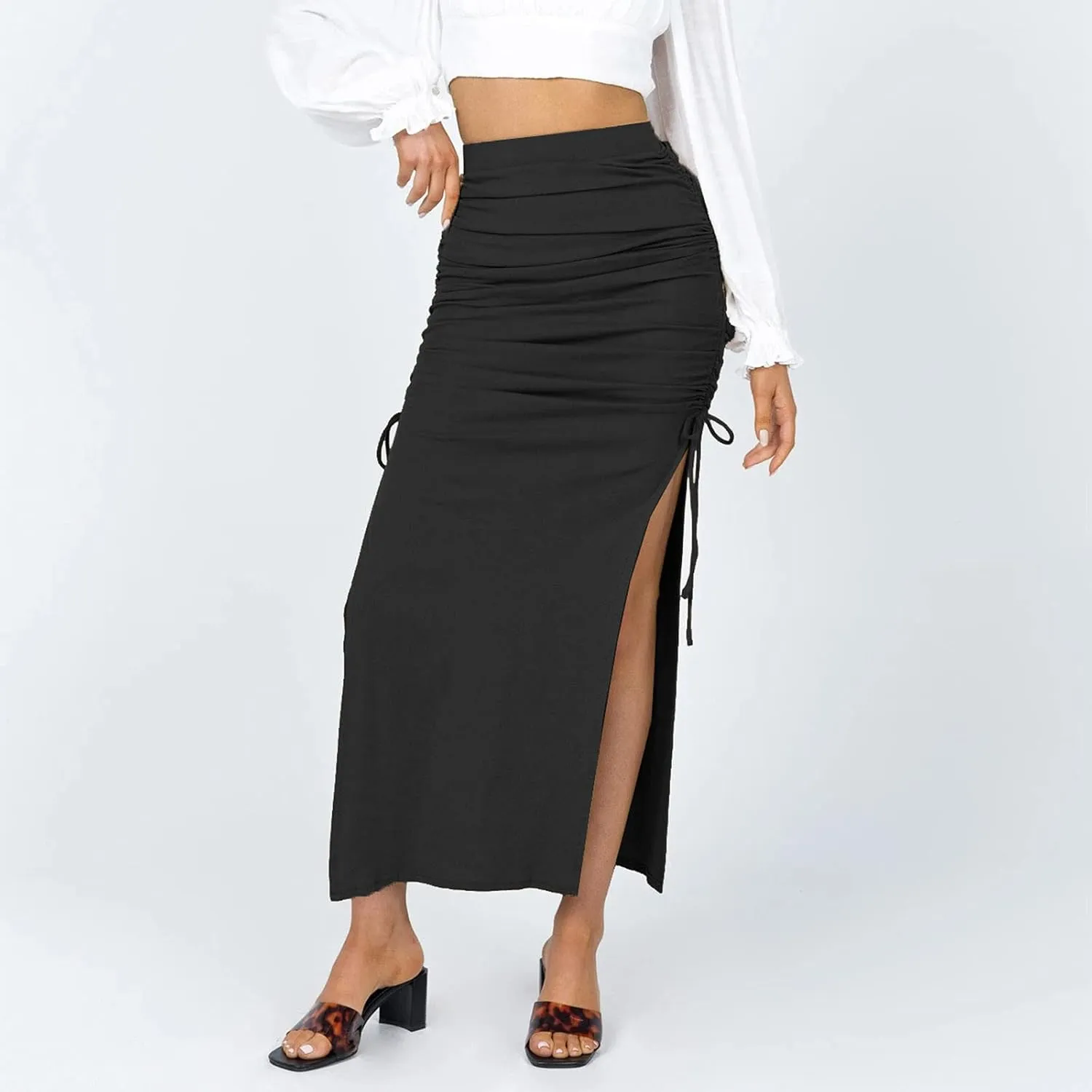 Ladies Skorts Skirt for Women Ribbed Wrap Slit Pencil Criss Cross Basic Maxi Long Skorts 2025 Regular Fit