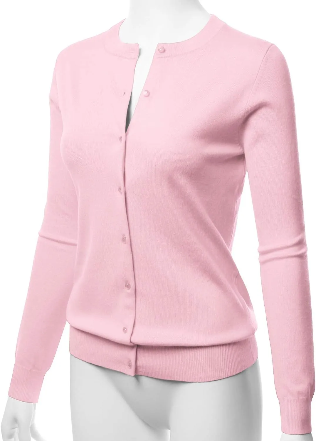 LALABEE Women's Crew Neck Gem Button Long Sleeve Soft Knit Cardigan Sweater