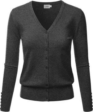 LALABEE Women's V-Neck Long Sleeve Button Down Sweater Cardigan Soft Knit(S-XXL)